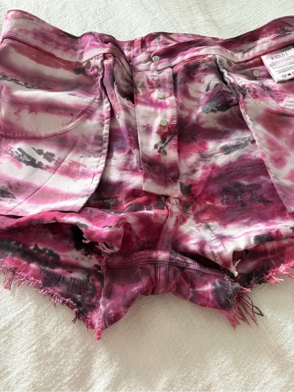 Agolde Pink and Black Tie-Dye Denim Cutoff Shorts